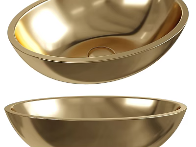 Shiny Gold Metal Vessel Washbasin Featuring Round Bowl Design for Modern Bathrooms 3d model