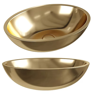 Shiny Gold Metal Vessel Washbasin Featuring Round Bowl Design for Modern Bathrooms 3d model