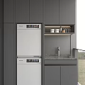 Home Balcony With Dark Gray Cabinets White Dishwashers Marble Countertop And Natural View