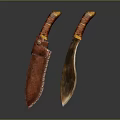 Handcrafted Tactical Knives With Brown Textured Handles Metal Blades And Leather Sheaths