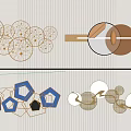 Modern Metal Wall Decorations With Circular Hexagonal Shapes And Blue Gold Details For Interior