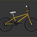 Yellow BMX Bicycle On Grey Background With Black Handlebars Seat And Red Pedals
