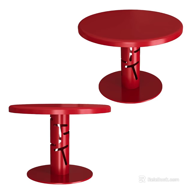 Modern Red Round Top Side Tables With Unique Cross Base Design And Smooth Surface 3d model