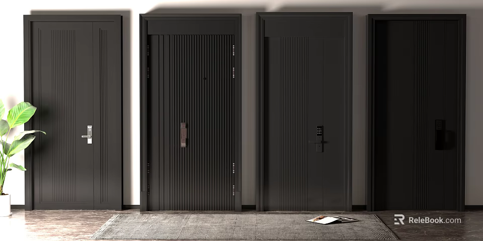 Modern Black Security Doors With Sleek Design And Secure Lock Systems 3d model