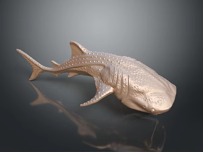 Golden Whale Shark Model With Spotted Surface On Dark Background And Reflection 3d model