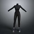 Black Turtleneck Tracksuit Set with Long Pants Drawstring Design and Sneakers 3d model