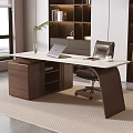 Modern Office Desk With Laptop Office Chair Bookshelf Window And Rug