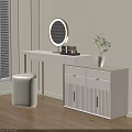 Modern Cream White Vanity Table With LED Makeup Mirror Storage Cabinet And Soft Padded Stool