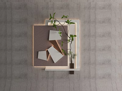 Modern Minimalist Wall Decor With Geometric Shapes And Green Foliage On Gray Wall 3d model