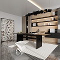 Modern Study Desk Carpet Bookcase Chandelier 3d model