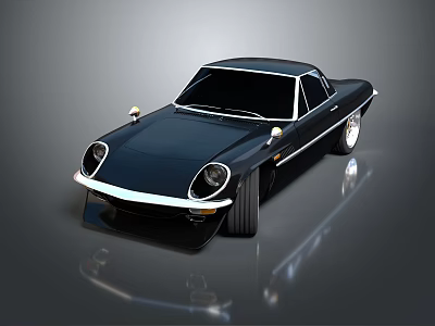 Sleek Black Classic Sports Car With Round Headlights Chrome Accents And Shiny Finish 3d model
