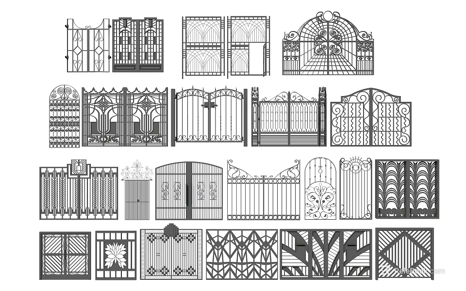 Ornate Wrought Iron Gate Designs for Building Exterior Walls With Decorative Patterns 3d model 
