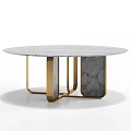 Modern Round Side Table With Gray Marble Top And Golden Metal Legs Design