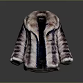 Luxury Fur Coat with Purple and White Striped Design Soft Fluffy Collar Elegant Winter Outerwear