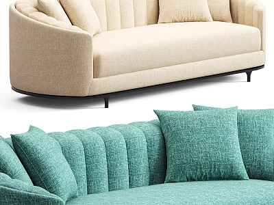 Modern Beige And Teal Sectional Sofa With Curved Armrests Tufted Back And Cushions 3d model