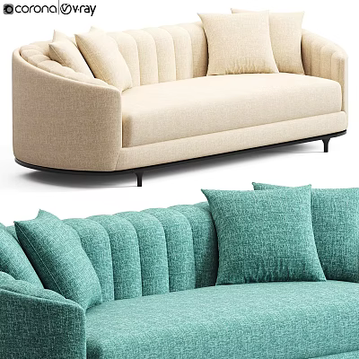 Modern Beige And Teal Sectional Sofa With Curved Armrests Tufted Back And Cushions 3d model