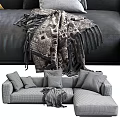 Large Sectional Sofa with Yellow Brown White Pillows and Cozy Throw Blanket