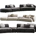 Modern Sectional Sofa with Multiple Styles Gray Beige Upholstery and Decorative Pillows 3d model
