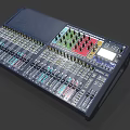 Household Audio Mixer Device Featuring Multiple Faders Knobs And Colorful Panels