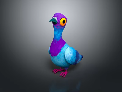 Colorful Purple And Blue Pigeon With Bright Yellow Eyes Standing On Dark Background 3d model