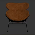 Modern Orange Leather Accent Chair With Curved Backrest And Seat Metal Legs Against Dark Background
