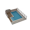 Modern Swimming Pool Design With Glass Railing Wooden Pergola And Clear Water Deck