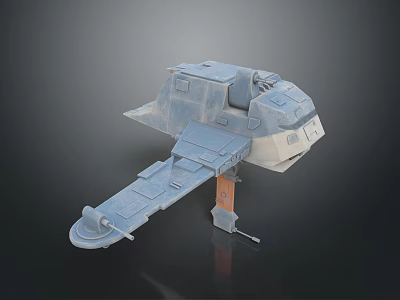 Blue Sci Fi Mechanical 3D Model With Wing Structure And Base Stand 3d model