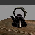 Elegant Stainless Steel Teapot With Black Handle On Rustic Wooden Table