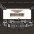 Dining room dining table and chair combination chandelier background wall 3d model
