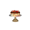 Delicious Fruit Topped Cake With Chocolate Drizzle On Gold Cake Stand