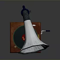Vintage Phonograph With Metal Horn Wooden Base Crank Handle And Turntable