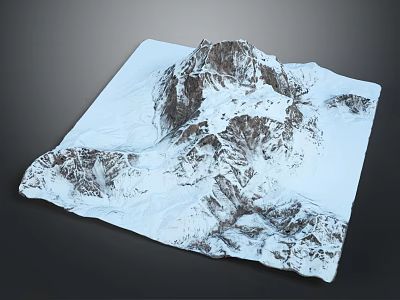 3D Snowy Mountain Terrain Model With Snow Covered Slopes And Rocky Peaks 3d model