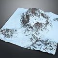 3D Snowy Mountain Terrain Model With Snow Covered Slopes And Rocky Peaks