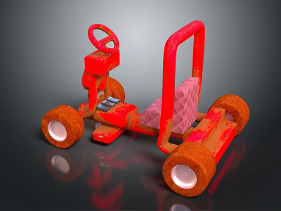 Red Children's Toy Car With Steering Wheel Orange Wheels And Pink Seat 3d model