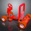 Red Children's Toy Car With Steering Wheel Orange Wheels And Pink Seat