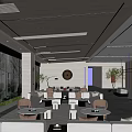Modern Sales Office Spacious Interior With Large Windows Natural Light Plants Sofas And Round Decor