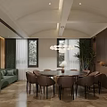 Modern Private Dining Room Interior With Dining Table Chairs Chandelier And Plant
