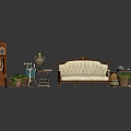 Vintage Architectural Interior Design With Classic Sofa Grandfather Clock Side Table And Decorations