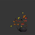 Minimalist Modern Floral Arrangement With Dark Vase Slender Branches Red And Yellow Leaves