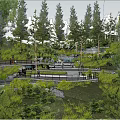 Park Landscape With Lush Pines Green Lawns Winding Pathways Colorful Flower Beds And Serene Seating
