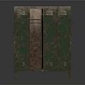 Vintage Green Metal Locker With Four Doors And One Open Door Showing Rusty Texture
