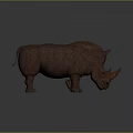 Realistic 3D Rhinoceros Model With Brown Textured Skin Standing On Gray Background