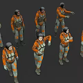 Multiple People in Orange Uniforms with Various Poses and Equipment 3d model