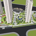 Modern Tall Residential Buildings Exterior With Entrance Area And Greenery Landscaping Design