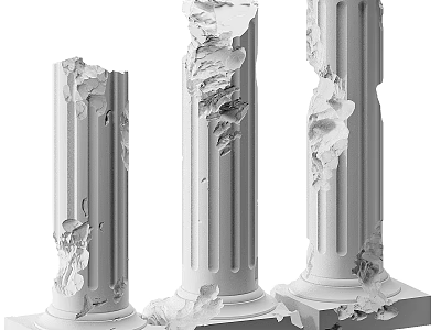 Classical Broken Columns With Peeling Surfaces And Architectural Details 3d model
