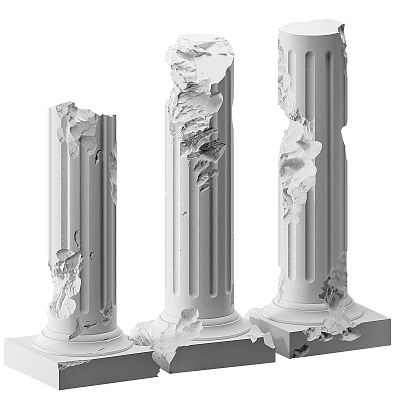 Classical Broken Columns With Peeling Surfaces And Architectural Details 3d model