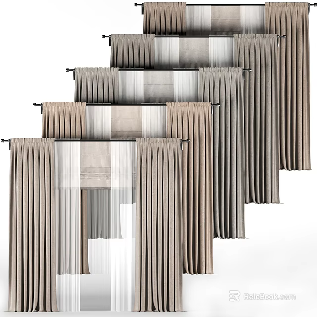 Elegant Neutral Curtains With Sheer Layers And Modern Drapes Design 3d model 