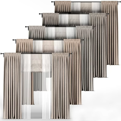 Elegant Neutral Curtains With Sheer Layers And Modern Drapes Design 3d model