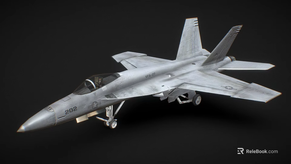 Modern Silver Fighter Jet With Aerodynamic Design Cockpit And Landing Gear 3d model 