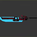 Futuristic Blue And Red Weapon With Metallic Barrel And Mechanical Parts